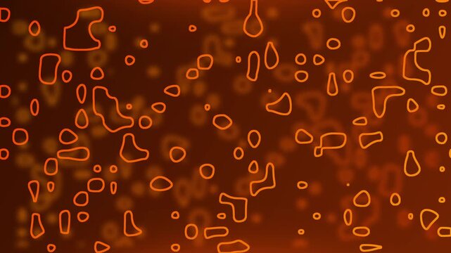 Orange liquid with irregular droplets and light borders. Ideal for pharmaceutical, science, technology, or abstract concepts in design projects.	