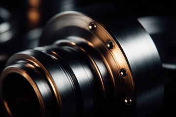 Fototapeta premium Close-up of precision machined metal components with brushed steel and brass accents