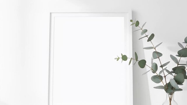 White Frame with Eucalyptus Leaves Decoration.