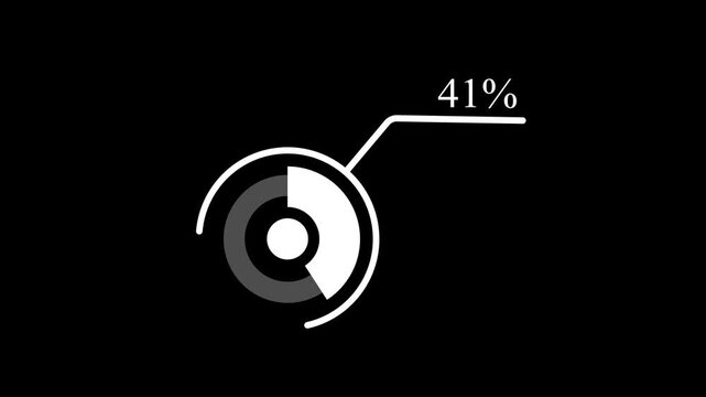 50 percent vertical donut chart. Circle round infographic, graphic animation for mobile social media and tv, forty four percentage diagram. Flat white and black design.