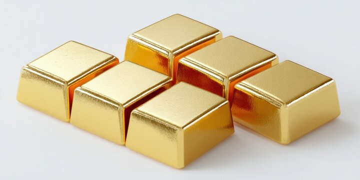Shiny gold bars arranged in a pyramid shape on a clean white background