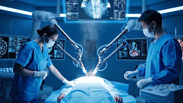 Surgeons Performing Minimally Invasive Operation.