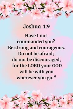 cherry blossom background bible verse joshua 1:9, christian homedecor bible verse wallart