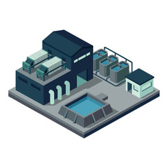 Isometric Factory Building Illustration