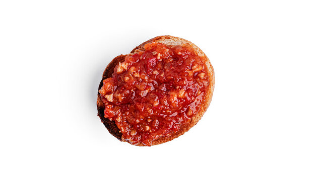 Toast with adjika isolated on white background. High quality photo