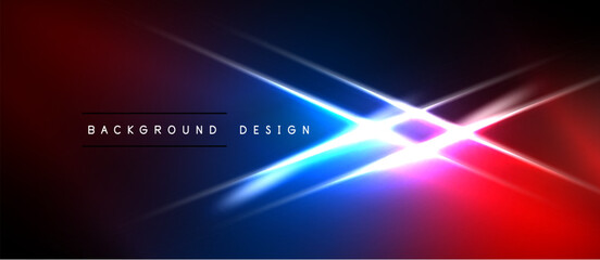 Obraz premium Abstract background features vibrant blue, red light streaks. Central bright glow creates dynamic visual impact. Modern design element.