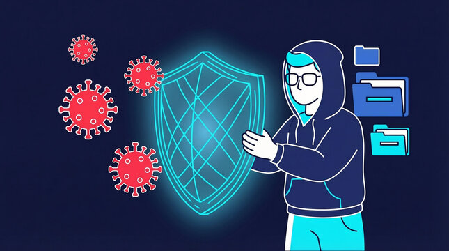 Digital defense against cyber threats protecting sensitive data and personal information from online dangers and viruses