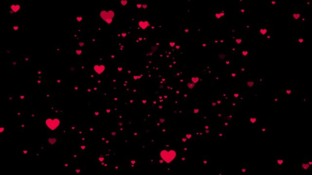 Red Heart Shape Particle Animation on Black Background Love Effect
