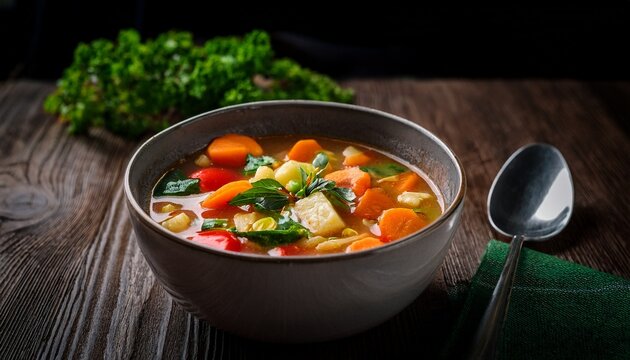 a delicious bowl of hearty soup with fresh ingredients and vibrant colors