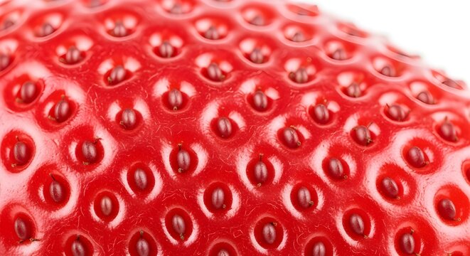 High-detail macro image of strawberry skin showing bright red surface and embedded seeds