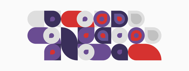 Fototapeta premium Abstract geometric shapes, circles, rectangles, red, purple, gray. Minimalist design, pattern, modern aesthetic. Simple composition.