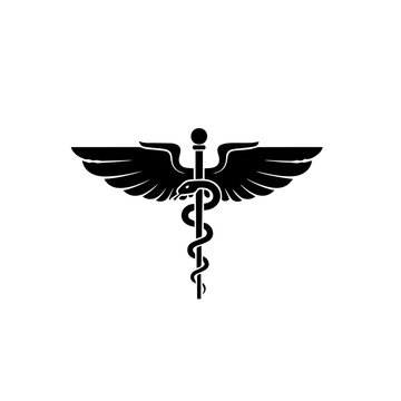 Caduceus Medical Symbol Winged Staff Snake Silhouette Healthcare Logo Vector
