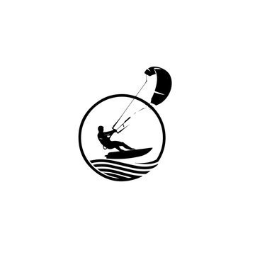 Kitesurfing Silhouette Logo &ndash; Extreme Kiteboarding Ocean Water Sport Circle Icon Design
