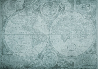 Old map of the world of the 18 century. Collage. A good background for design on the theme of travel, geography, history, voyage, etc. © Tryfonov