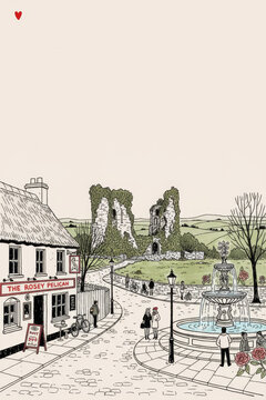 Tralee, Ireland Pen Line Art Illustration of City Landmark and Travel Scene