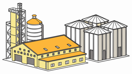 Fototapeta premium Vector illustration of Industrial grain silos and storage building, agricultural processing plant illustration.