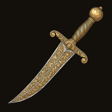 golden ornate dagger collection with intricate engravings.