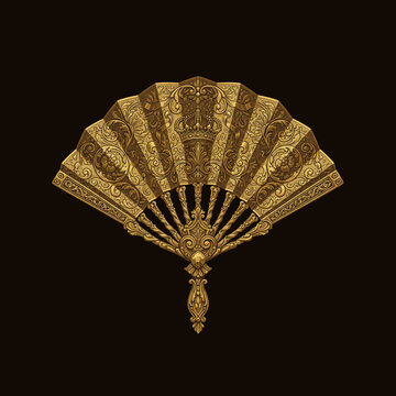 simetric Luxury golden ornamental hand fan