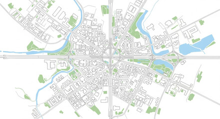 Obraz premium City Map with River and Roads.