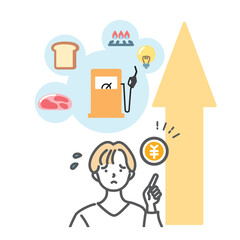 価格高騰のことを悩む主婦のイラスト素材1