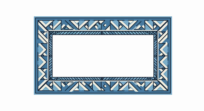 Blue and white decorative rectangular frame with geometric pattern.
