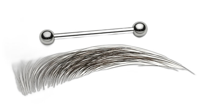 Shiny industrial piercing barbell with eyebrow extensions