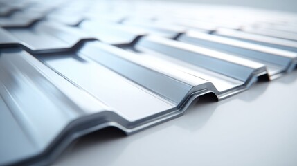 Fototapeta na wymiar Close-up view of corrugated metal roofing sheets with a reflective surface