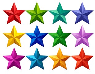 Obraz premium A collection of 12 colorful stars on a white background