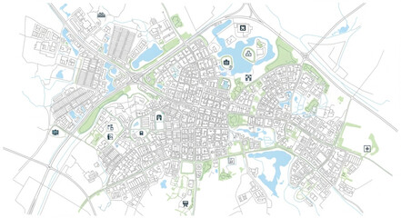 City Map with Water Features.