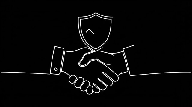 Continuous line art handshake on black background for business agreement