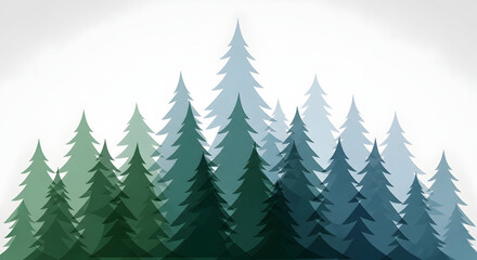 Obraz premium Scandinavian-style abstract pine trees. Using overlapping translucent geometric shapes and forest gradients. Minimalist and clean aesthetic for winter and outdoor branding. 