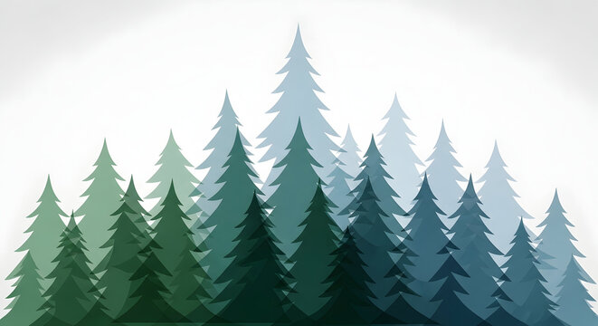 Scandinavian-style abstract pine trees. Using overlapping translucent geometric shapes and forest gradients. Minimalist and clean aesthetic for winter and outdoor branding.
