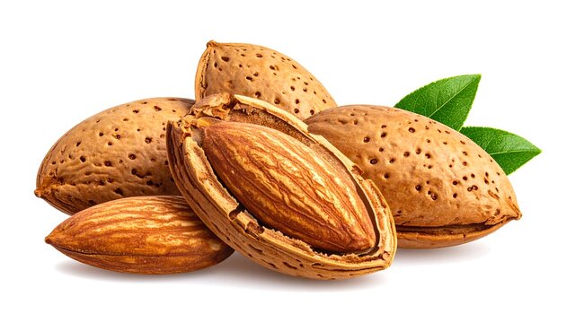 Almond nut fruit isolated on white background with clipping path, healthy food