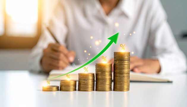 Interest Rate and Dividend Investment Concept Businessman Calculating ROI