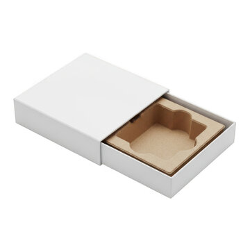 A small white box with a lid containing a piece of chocolate isolated on transparent background