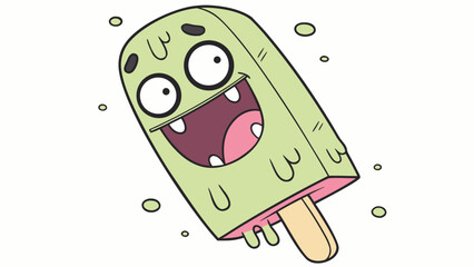 Vector illustration of Funny Cartoon Zombie Popsicle with Melting Green Ice Cream and Spooky Face