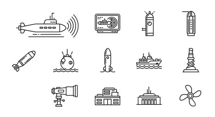 Collection of Simple Naval Icons. © Kang