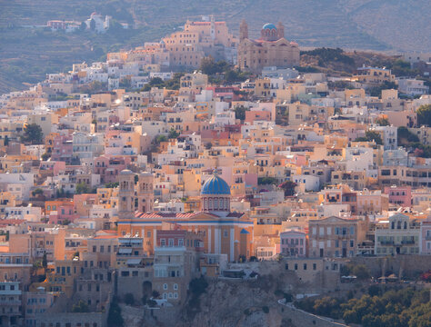 Church of Saint Nicholas, Church of Resurrection of Christ (Anastasis), Church Agia Paraskevi, St. George's Catholic Cathedral in Ermoupolis on Syros island in Greece