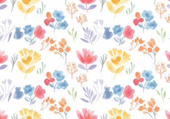 Obraz premium Hand-painted floral pattern with organic forms and a relaxed, natural arrangement of blossoms and leaves