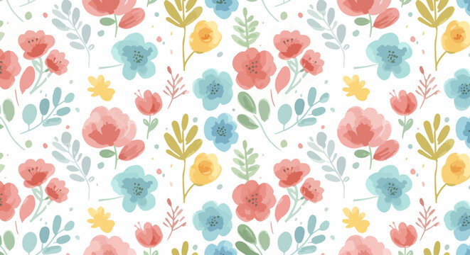 Contemporary floral artwork with balanced spacing and harmonious pastel colors across the entire pattern