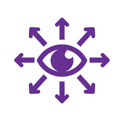 Obraz premium Purple eye icon with arrows pointing in all directions for vision and awareness concept