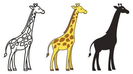 Obraz premium Vector illustration of Giraffe in Three Styles: Sketch, Colored, Silhouette