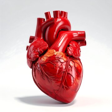 A detailed model of a human heart with visible arteries