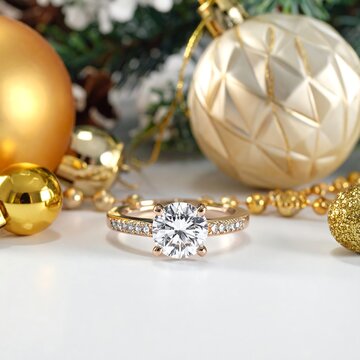 A diamond ring surrounded by Christmas ornaments (1)