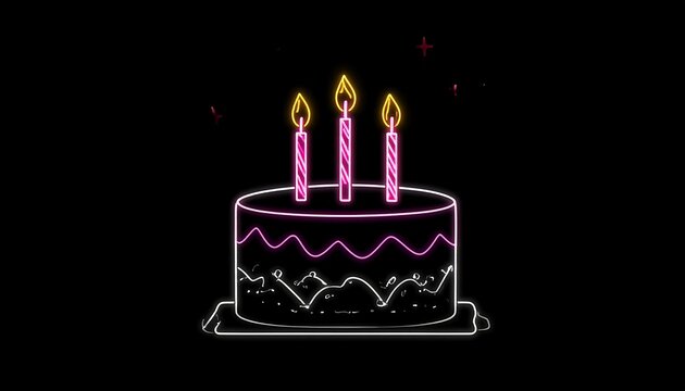 A digital illustration of a cake with three lit candles on top
