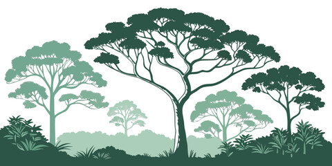 A group of trees in a forest with green foliage Vector © MST RABEYA BEGUM