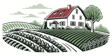 A white house with a red roof on a hill Vector © MST RABEYA BEGUM