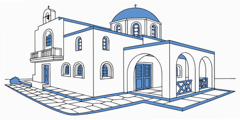 A white building with blue accents and a dome Vector © MST RABEYA BEGUM