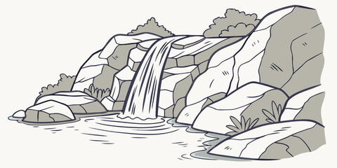 A drawing of a waterfall on a rocky cliffside Vector © MST RABEYA BEGUM