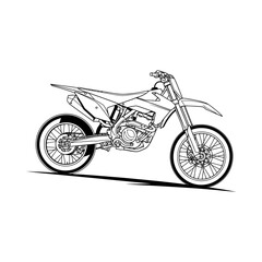 Fototapeta premium Dynamic dirt bike sketch in motion side view sleek design off road motorcycle with bold lines and large wheels minimalist black and white illustration